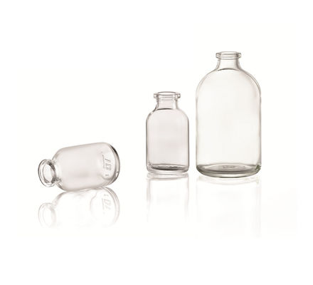 20 ml Um frasco para injectáveis de vidro transparente USP tipo II